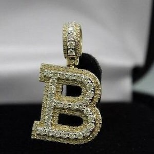 Colgante unisex de moissanita de corte redondo de 1,00 ct con letra B chapada en oro, dije personalizado/Colgante de hip hop/Colgante de moissanita/Regalo de cumpleaños
