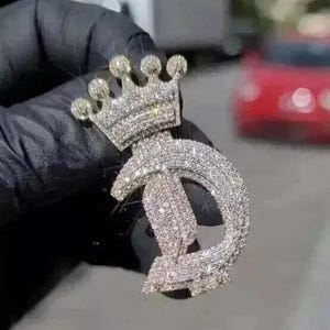 Colgante personalizado con letra D de moissanita de corte redondo de 2,00 quilates para hombre, chapado en oro blanco de 14 quilates, regalo de cumpleaños, sin cadena