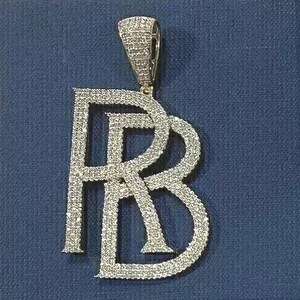 Colgante personalizable de moissanita de 2,40 quilates con "letra" para hombre / Collar hip hop personalizado / Plata bañada en oro blanco de 14 quilates / Idea de regalo