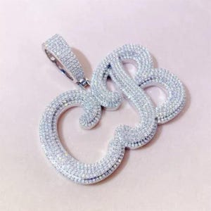 Colgante de moissanita auténtica de 3,00 quilates / Collar "CB" personalizado para hombre / Joyería hip hop personalizada / Baño de oro de 14 quilates