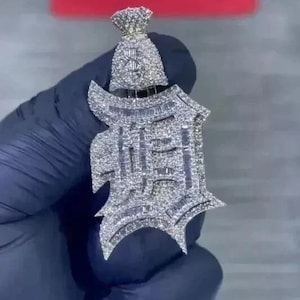 Colar com pingente de letra personalizada de moissanita genuína com corte baguette de 3,00 ct banhado a ouro branco 14k estilo hip hop