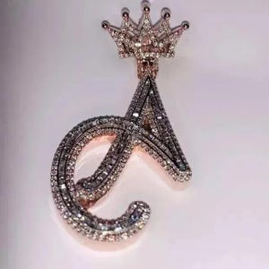 Colgante de moissanita auténtica de 2 quilates para hombre, personalizable, con "LETRAS", dije personalizado, colgante estilo hip hop, moissanita, chapado en oro blanco.