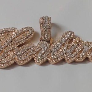 Colgante de moissanita auténtica / 2,10 quilates de peso total / Colgante personalizable con "NOMBRE" para hombre / Collar estilo hip hop / Joyería hip hop chapada en oro amarillo de 14 quilates