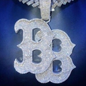 4.00 Ct Vergoldeter Echt MOISSANIT Herren Benutzerdefinierte Doppel B-Buchstabe Anhänger Silber 925 | Geschenkidee zum Geburtstag