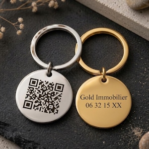 Porte Clés avec QR Code Personnalisé, Gravure Logo et Téléphone Cadeau Professionnel