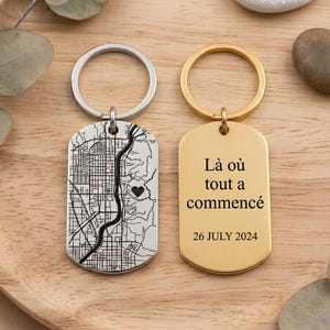 Personalized Map Keychain, Engraved City Map, GPS Coordinates Location, Anniversary Keychain, Special Place Keychain