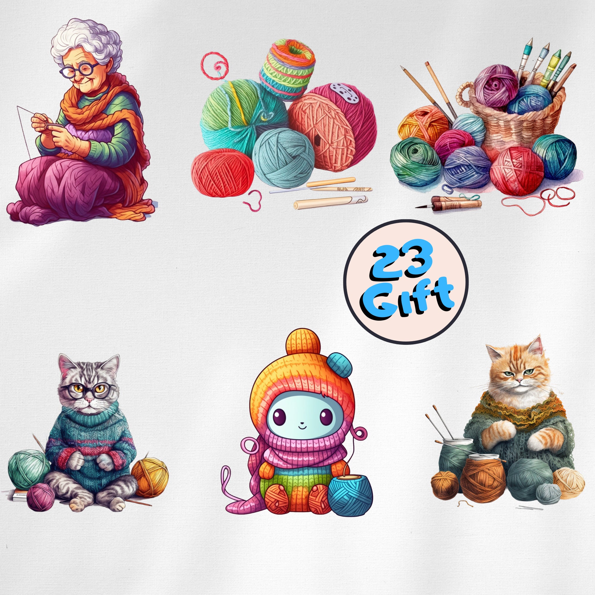 Watercolor Knitting Clipart, Knitting Supplies, Crochet Clipart ...