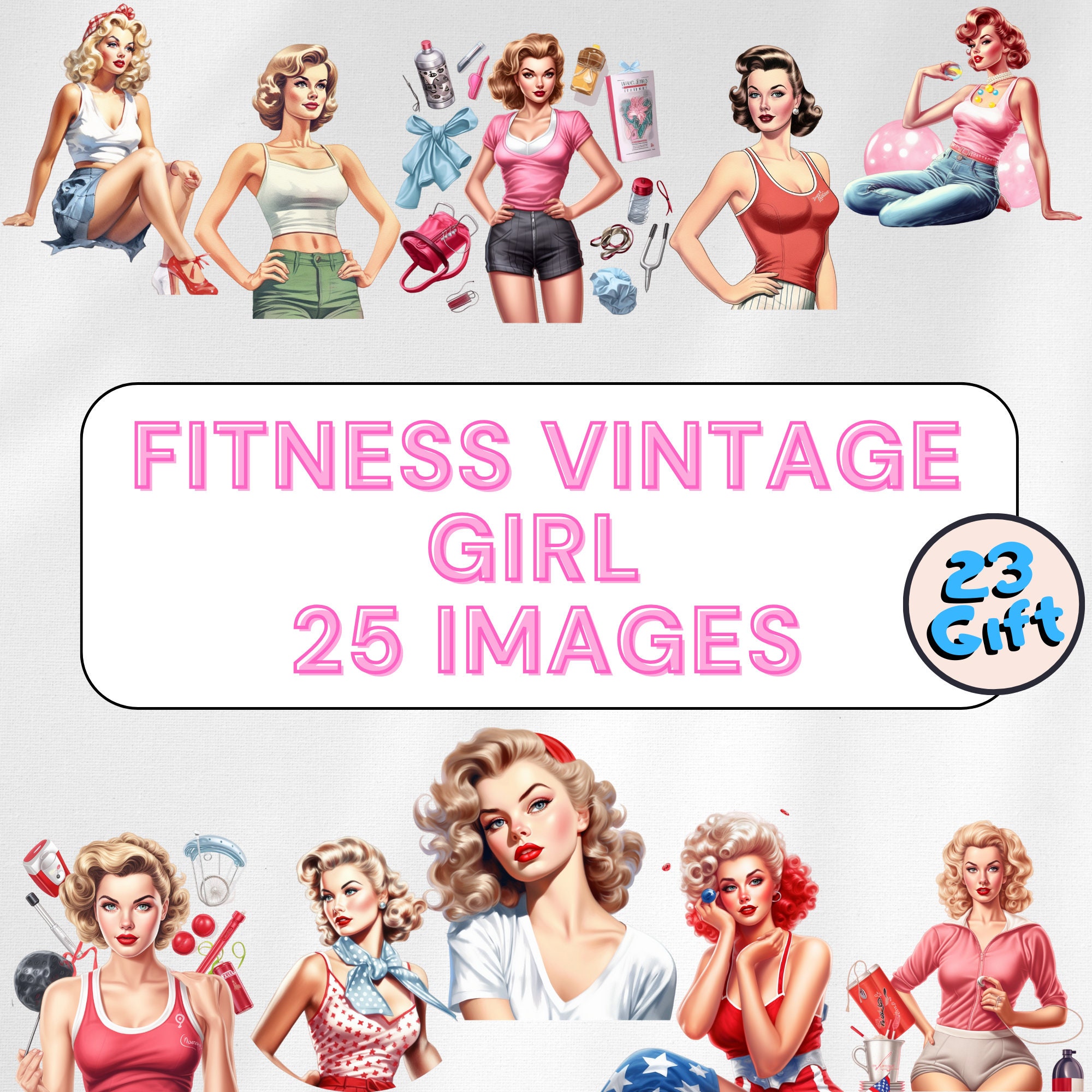 Fitness Vintage Girl Clipart Png Sports Clothes Clipart Etsy