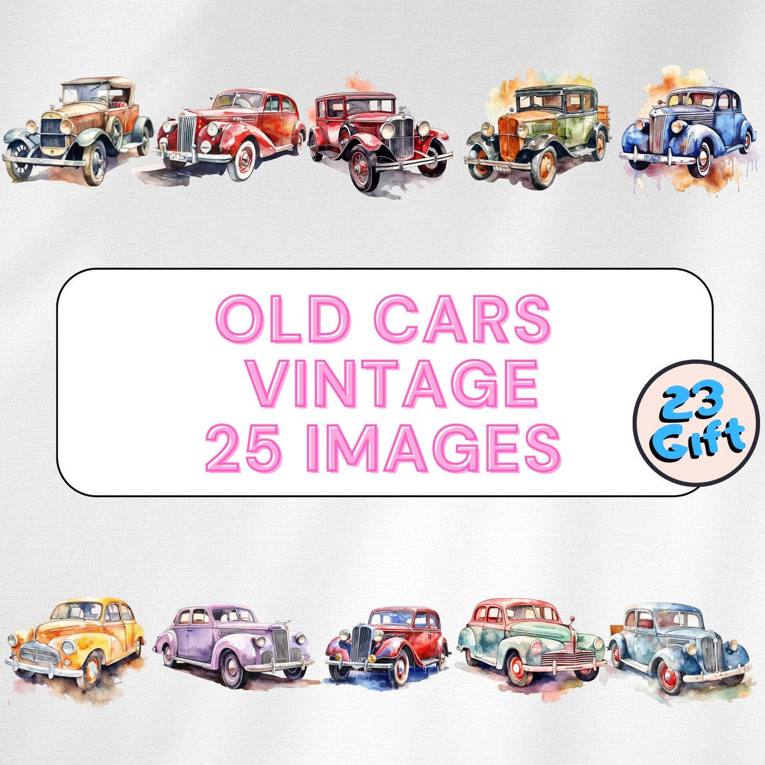 Vintage Cars Clipart Printable Illustration Antique Old Rusty - Etsy