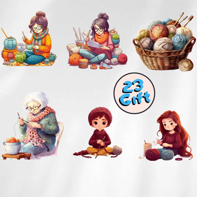 Watercolor Knitting Clipart, Knitting Supplies, Crochet Clipart