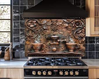 Kitchen Backsplash, Tempered Glass Backsplash, Luxury Coffee Couple, Behind Stove, Copper Design Kitchen Splashback, Wall Decor,Shatterproof