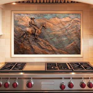 Kitchen Backsplash Tempered Glass,Cowboy  Copper Design Kitchen Backsplash Behind Stove Tempered Glass,Sheriff Glass Backsplash,Rustic Stove
