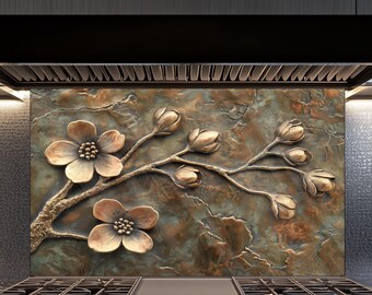 Flowers Kitchen Backsplash, Tempered Glass Backsplash, Behind Stove Backsplash, Easy to Clean, Glass Backsplash for Kitchen,Rustic Stove