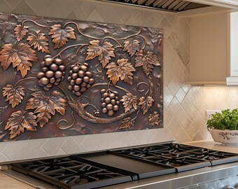 Bunch of Grapes Kitchen Backsplash, Tempered Glass Backsplash Behind Stove, Wall Decor, Copper Design Kitchen Backsplash , Shatterproof