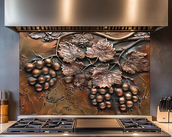 Bunch of Grapes Kitchen Backsplash, Tempered Glass Backsplash Behind Stove, Wall Decor, Copper Design Kitchen Backsplash , Shatterproof