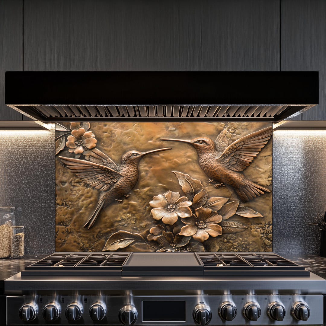 Hummingbirds Decor Kitchen Backsplash, Tempered Glass Backsplash ...
