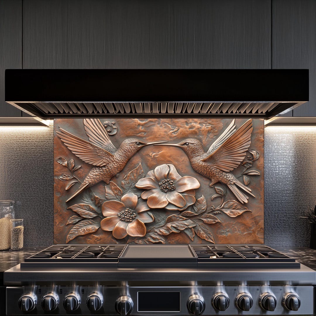 Hummingbirds Decor Kitchen Backsplash, Tempered Glass Backsplash ...