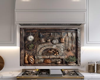 Tempered Glass Kitchen Backsplash, Rustic Copper Effect, Kitchen Decor, Heat-Resistant Wall Decor