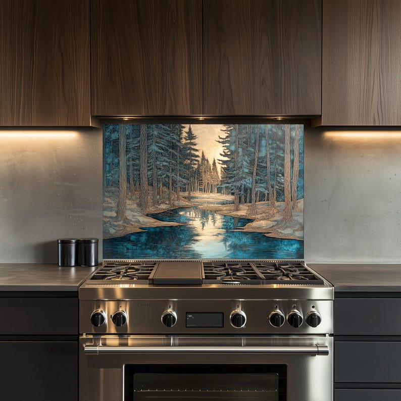 Forest Stream Winding Through a Grove Kitchen Backsplash, Tempered ...