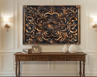 Luxury Baroque Wall Decor, Kitchen Backsplash, Tempered Glass Backsplash Behind Stove, Copper Design Kitchen Backsplash , Shatterproof
