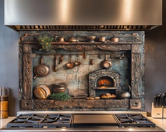 Rustic Kitchen Copper Design Kitchen Backsplash, Tempered Glass Backsplash,  Kitchen Splashback, Wall Decor, Shatterproof Behind Stove Cover