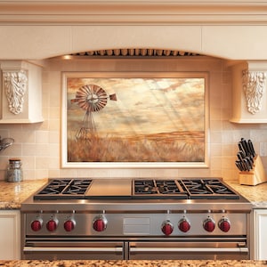 Kitchen Backsplash, Glass Backsplash Behind Stove, Windmill Tempered Glass, Glass Backsplash for Kitchen,Rustic Stove Backsplash, Modern