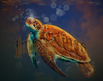 Honu, turtle, Hawaiian sea turtle,digital art