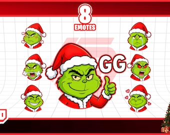 Świąteczne emotikony Grincha do streamingu | 8 statycznych emotikonów Twitch i Discord PNG