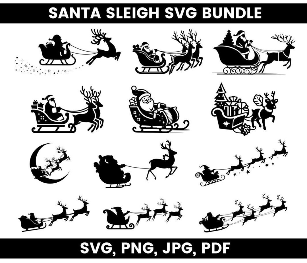 Santa Sleigh Silhouette SVG Bundle | Christmas Designs (digital ...