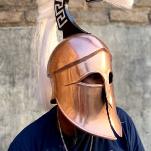 Medieval Greek Corinthian Helmet | Knight 18GA SCA LARP Re-enactment Armor Helmet with stand | Ancient Wearable Helmet With Plume
