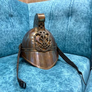 Victorian Brass Fireman Helmet ~ Antique Finish Firefighter Wearable Helmet, British Fire Brigade Firemen Helmet ~  with Stand, Gift item