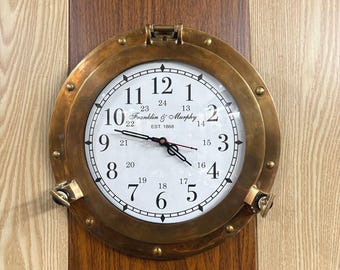 Nautical Brass Ship Porthole Clock, Silent Marine Wall Decor