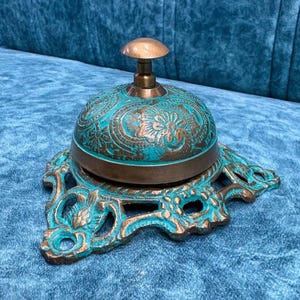 Antique Brass Finish Ornate Front Desk Nautical Bell ~ Service Counter Decorative Tabletop Office Working Hotel Bell ~ Gift Item