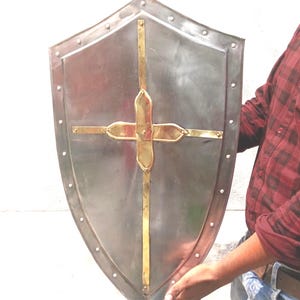 Medieval Knight 24" Shield: Halloween Steel Templar Armor, LARP Cosplay