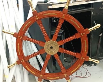 Handmade 36 Inch Brass Spoke Ship Wheel, Nautical Home Decor