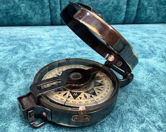 Antique Brass Military Compass Replica, WWII Nautical Decor