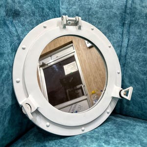 Nautical Round White Window Plated Porthole & Ship Wall White Mirror Porthole With Mirror Glass - Wall Decor Office Home Wall Mirror,