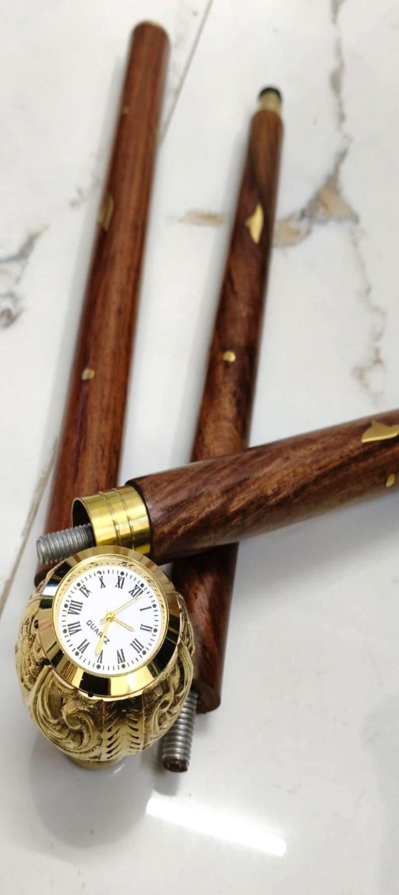 Victorian Brass Clock Head Walking Cane | Steampunk Nautical Cane ...