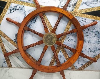 36" Wooden Ship Wheel: Nautical Brass Pirate Decor