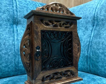 Llavero de madera antiguo hecho a mano, armario para guardar llaves, artículo de regalo