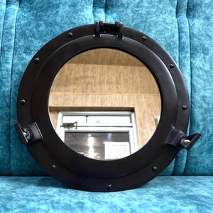 アンティーク真鍮製舷窓ミラー、航海風壁飾り、丸型舷窓、各種サイズ