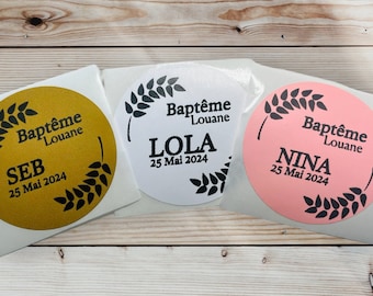 Étiquettes 5cm autocollantes personnalisées pour Baptême, Anniversaire, Baby Shower, Naissance, Fête, Battesimo