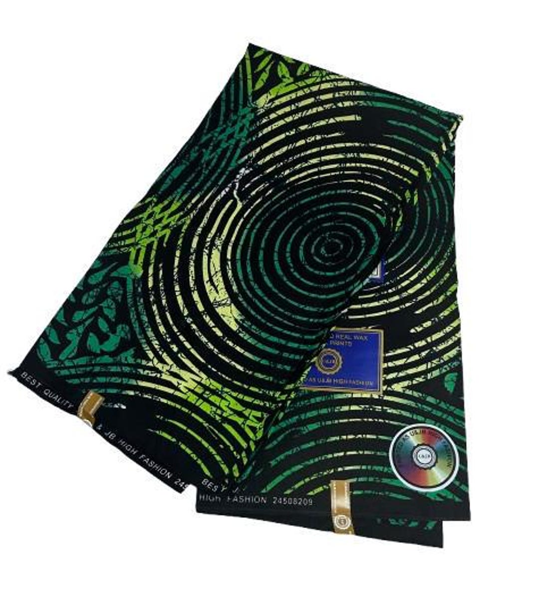 Green Ankara Fabric – African Print With Black Spirals, Gradient Design ...