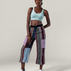 Aso Oke Trousers (Ofi trousers) – Handwoven Statement Pants. Yoruba Fabric, Colourful Striped.
