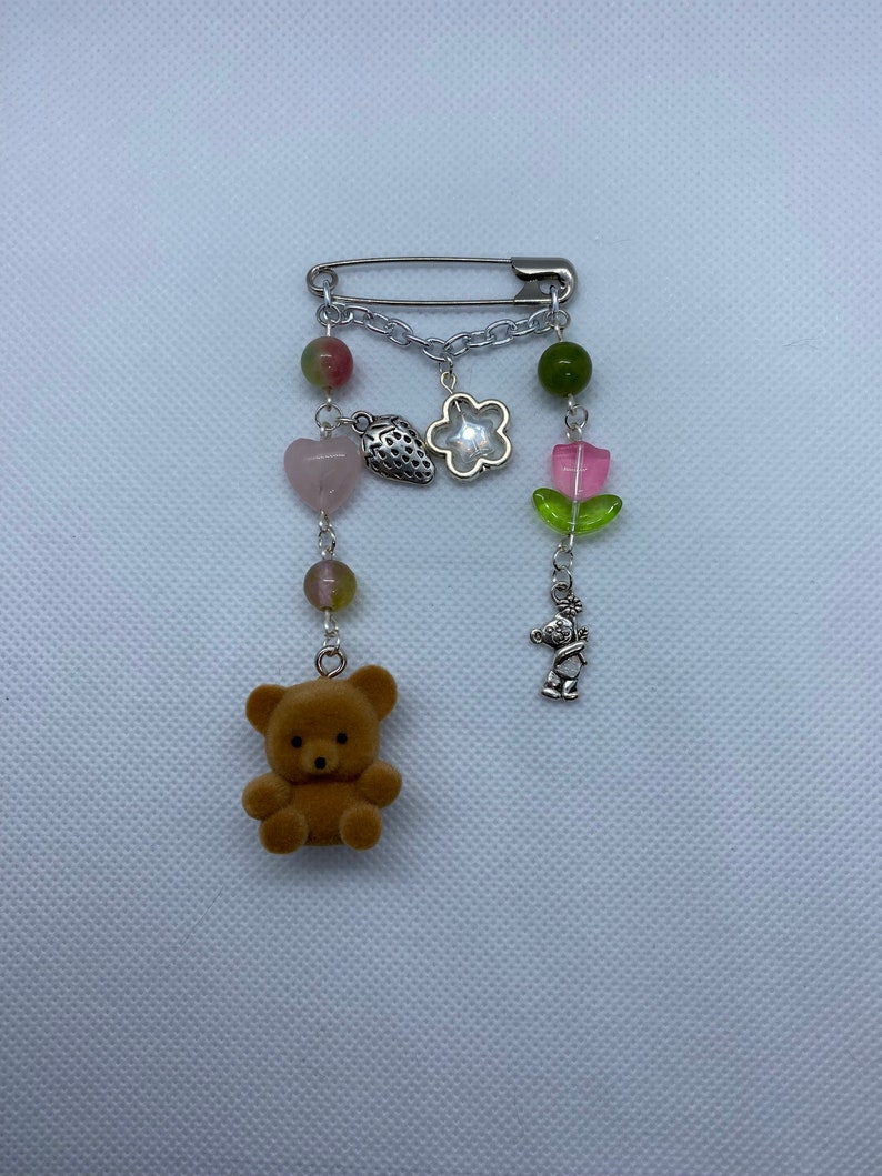 beaded cottagecore bag pins bear