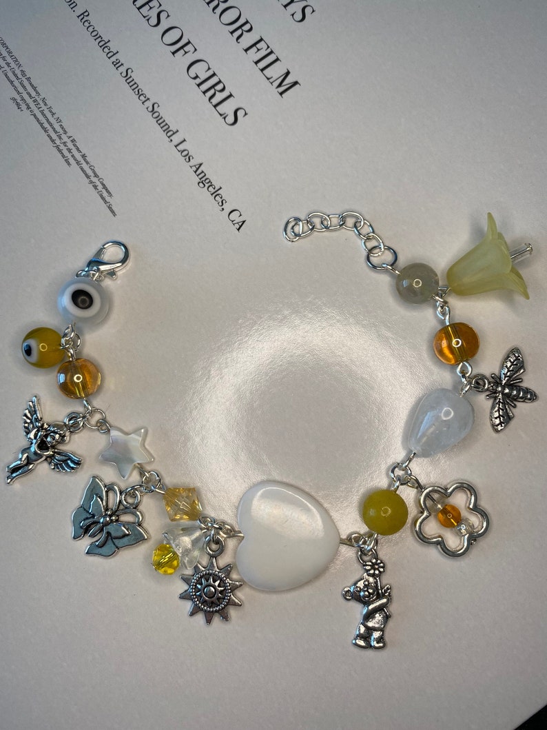 yellow bead charm bracelet, spring and summer vibes image 1