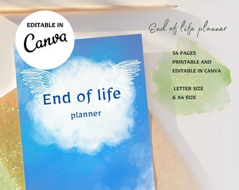 End of life planner, 54 pages editable planning of your funeral, Printable end of life binder, Last wishes, Funeral program in Canva