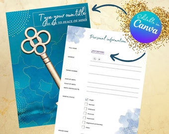 End of life planner: the key to peace of mind | Editable Just in case binder made with Canva | Emergency template