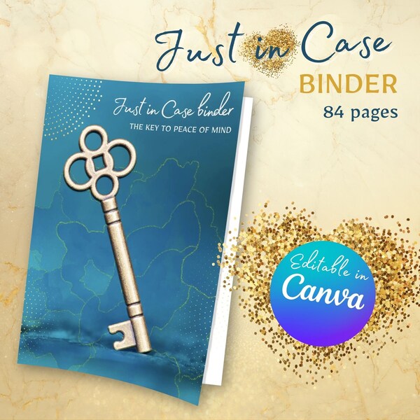 Just in case binder, Celebration of life, Emergency planner, In case of death, End of life program in Canva, The key to peace of mind