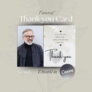 de remerciement pour les funérailles | Carte de sympathie pour un service commémoratif | Modifiable dans Canvas